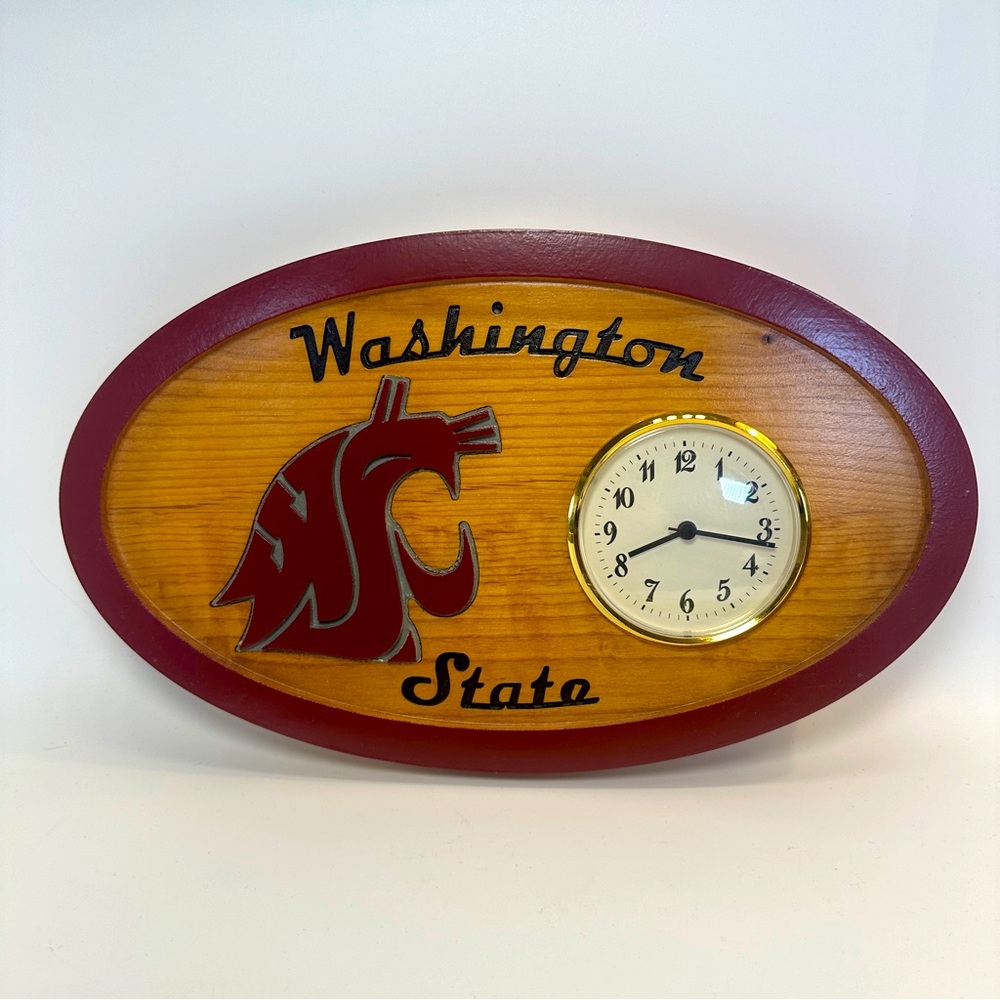 WSU Washington State University Solid Wood‎ Hand Crafted Plaque with Clock Cougs